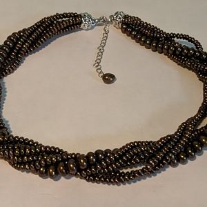 Beaded multi-strand Brown necklace Marked 925